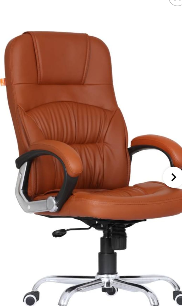 Cognac High-Back Executive Chair - Black Armrest PU Leather