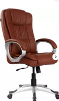 Brown High-Back Office Chair - Silver Loop Armrest